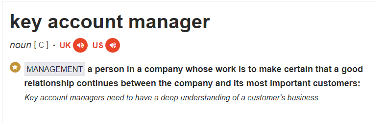 Định nghĩa của Key Account Manager theo Từ điển Cambridge