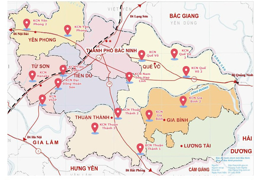 Bản đồ khu công nghiệp ở Bắc Ninh