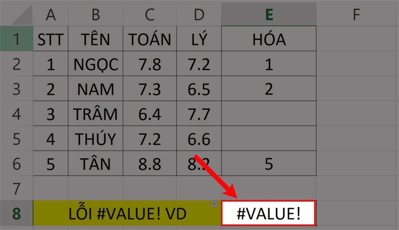 bị lỗi value trong excel