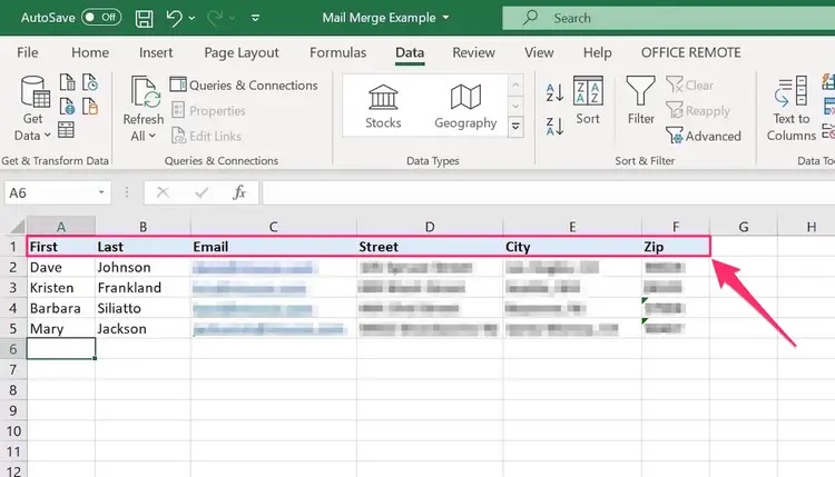 cách làm mail merge trong excel