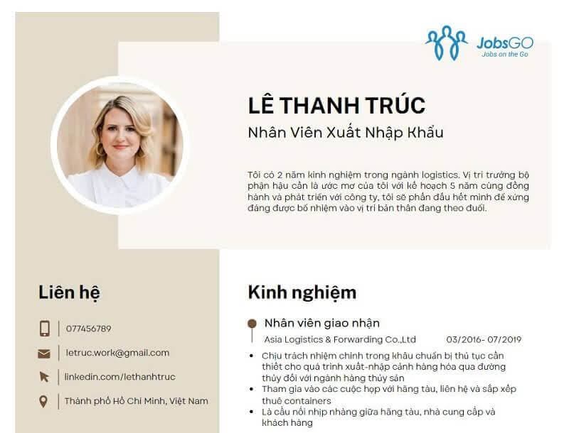 Thông tin cá nhân trong CV Logistics