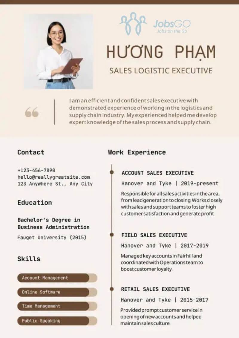 Mẫu CV tiếng Anh ngành Logistics vị trí nhân viên kinh doanh