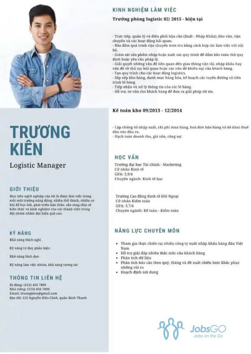 Mẫu CV Logistics Manager tiếng Việt