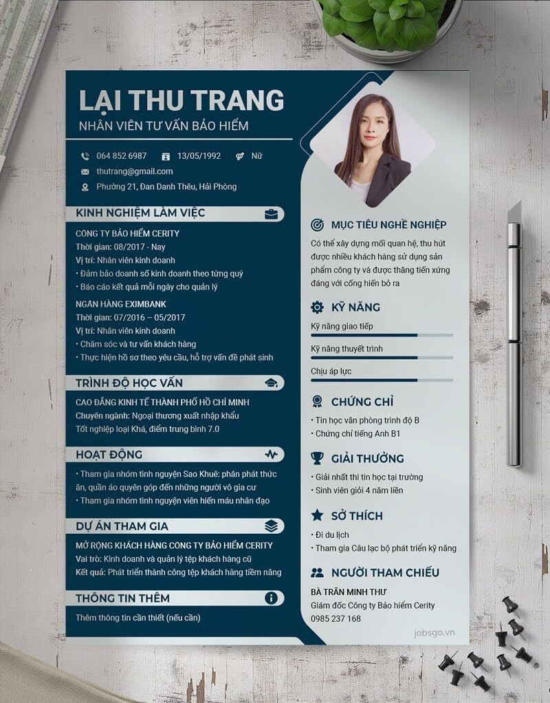 mẫu cv ngành bảo hiểm 2