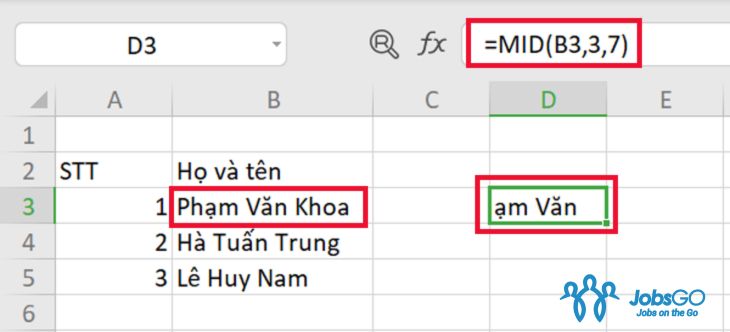 cách sử dụng hàm mid trong excel để cắt chuỗi