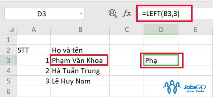 hàm left trong excel