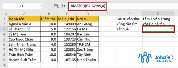 hàm match trong excel là gì