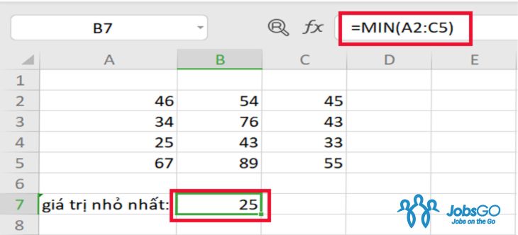 hàm min trong excel