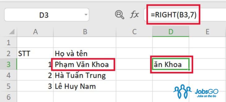 hàm right trong excel