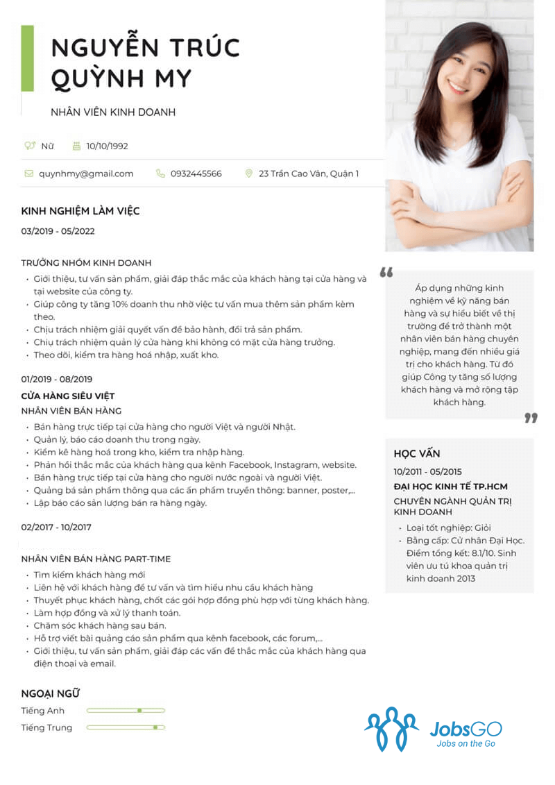 CV xin việc tiếng Việt 4