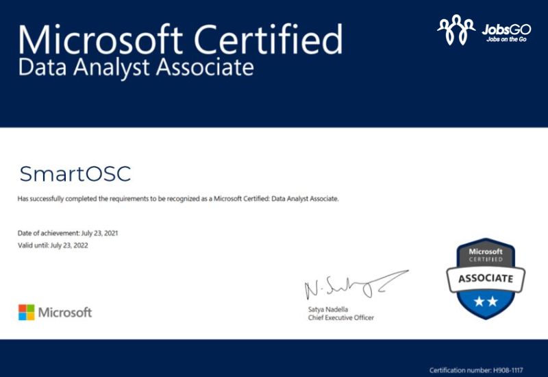 chứng chỉ data analyst của microsoft