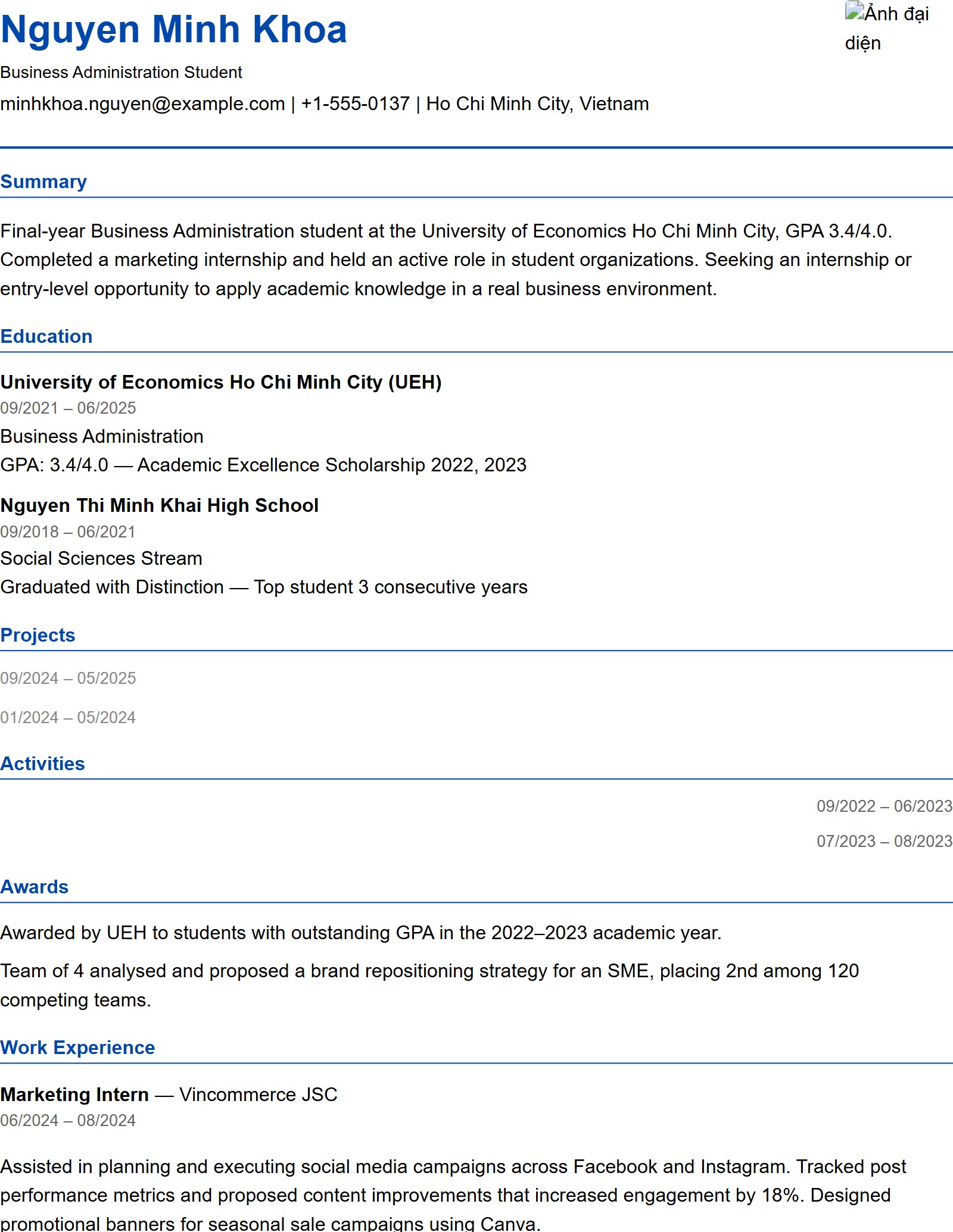 Mẫu CV Tiêu Chuẩn 1