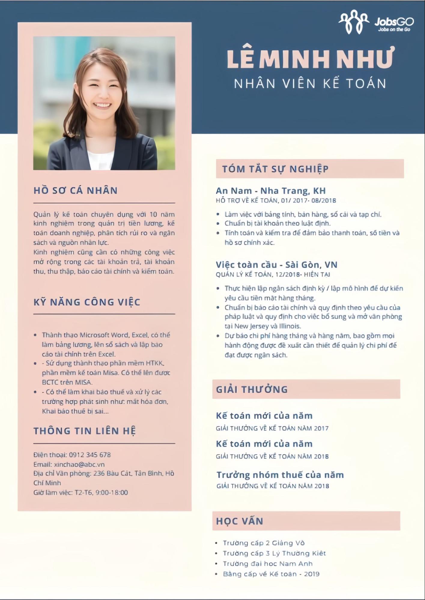 Mẫu CV Kế Toán