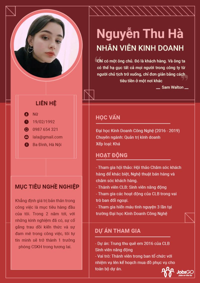 Mẫu CV Nhân Viên Kinh Doanh